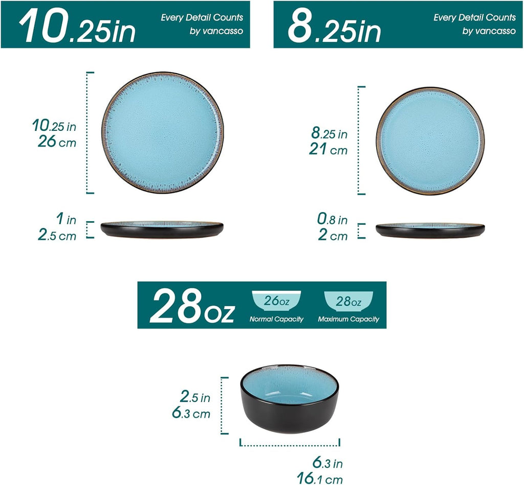 Plates and Bowls Sets, 18 Pieces Stoneware Dinnerware Sets for 6