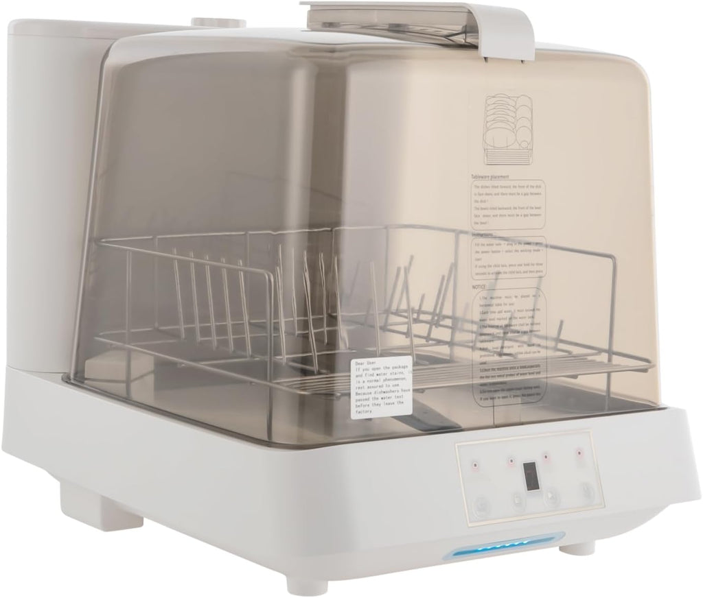 Portable Countertop Dishwasher, Mini Automatic Dishwashing with 1.59Gal Water Tank & 360° Rotating S