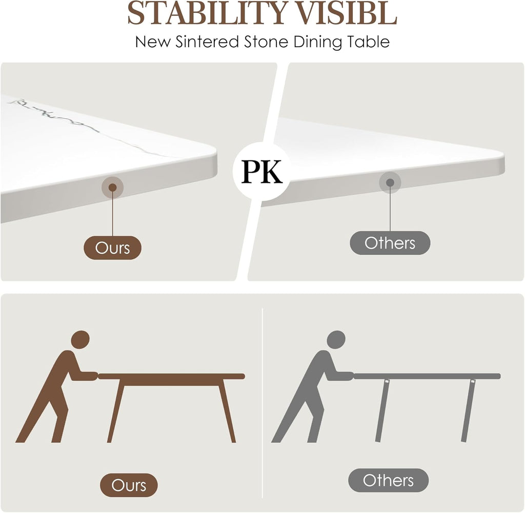 63" Modern Dining Table, Sintered Stone Kitchen Table for 4-6 peoples, White Sintered Stone Dining Tabletop with Metal Legs, Fax Marble Dining Table for Dining Room, Backyard Heat Resistant(63"x31.5")