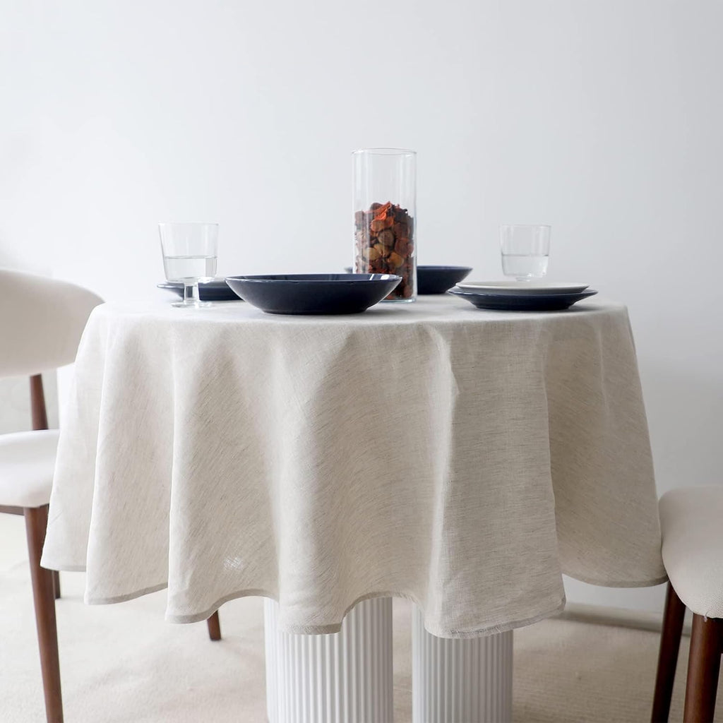 Textured Tablecloth 100% Linen Table Cloth, Kitchen Dinning Tabletop Decoration and Indoor Use (Roun