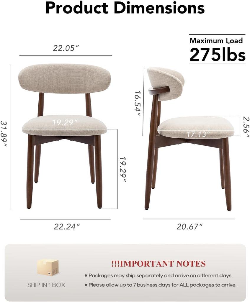 Dining Room Chairs Set of 2, Upholstered Farmhouse Dining Chairs with Solid Wood Legs and Fabric Seat for Kitchen or Dining Room, Beige