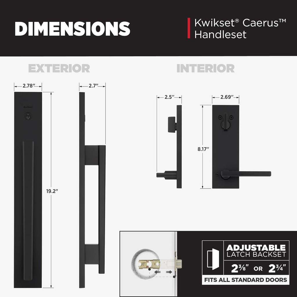 Caerus Front Door Lock Handle and Deadbolt Set, Entry Handleset Exterior with Interior Lever, Matte Black - Door Handleset
