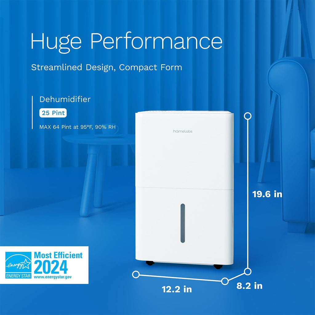 Dehumidifier 3,500 Sq Ft Wi-Fi (25 Pint MAX 64 Pint at 95°F, 90% RH) for Advanced Humidity & Moisture Control, Quiet