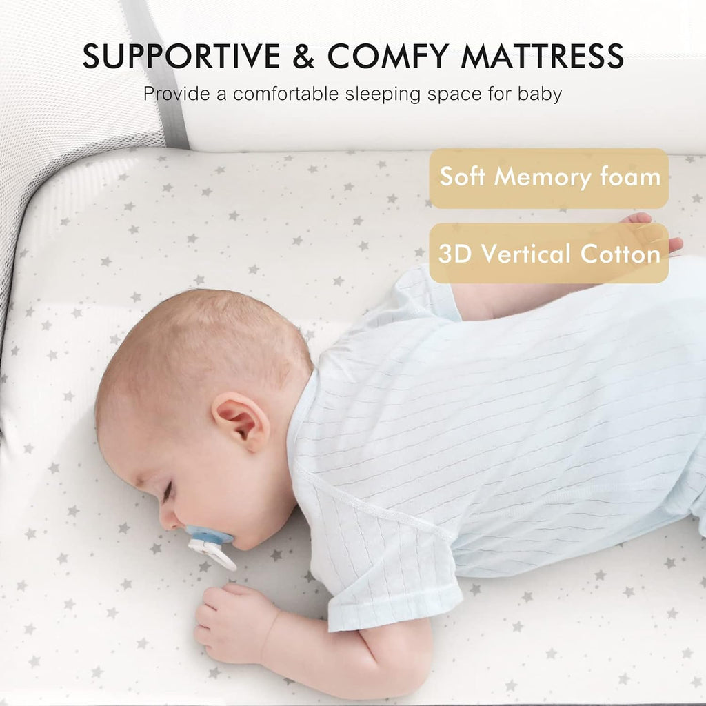 3 in 1 Baby Bassinet, Bedside Bassinet for Baby, Rocking Bassinet with Comfy Mattress and Wheels, 6 Height Adjustable