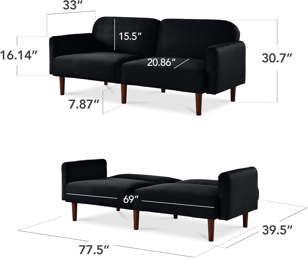 Best Choice Products 77" Mid Century Modern Velvet Loveseat Sofa, Couch, Convertible Sofa Sleeper Bed w/Real Wood