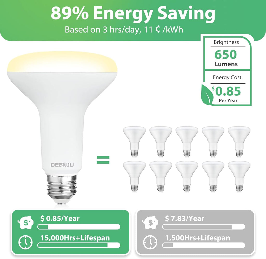 12 Pack BR30 LED Recessed Light Bulb, Dimmable Indoor Flood Light Bulbs CRI80 7W Equivalent 65W 2700K Soft White 650