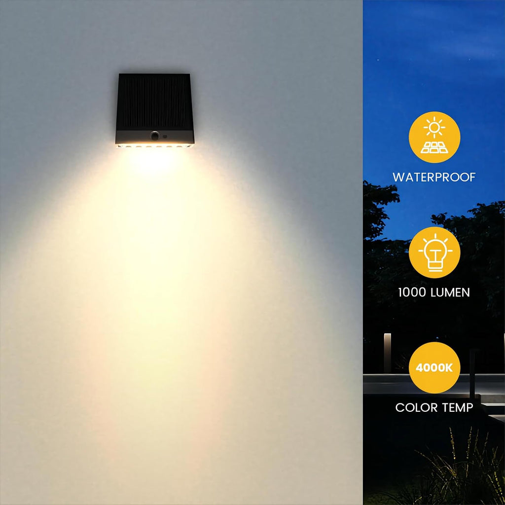 Solar Outdoor Lights, 1000LM IP65 Waterproof Solar Flood Light | 4 Modes, Dusk to Dawn, Easy to Install, 4000K Motion