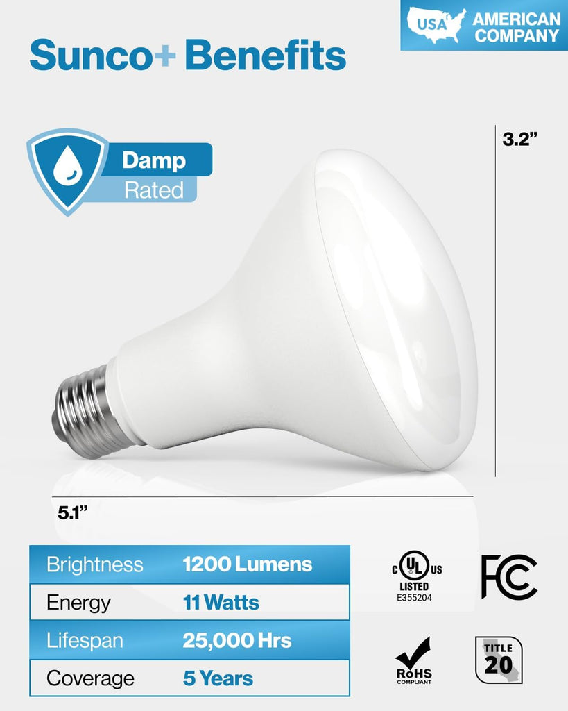 12 Pack BR30 LED Flood Light Bulbs, 11W=65W, 2700K, E26, Dimmable | 1200LM high output flood light for recessed cans