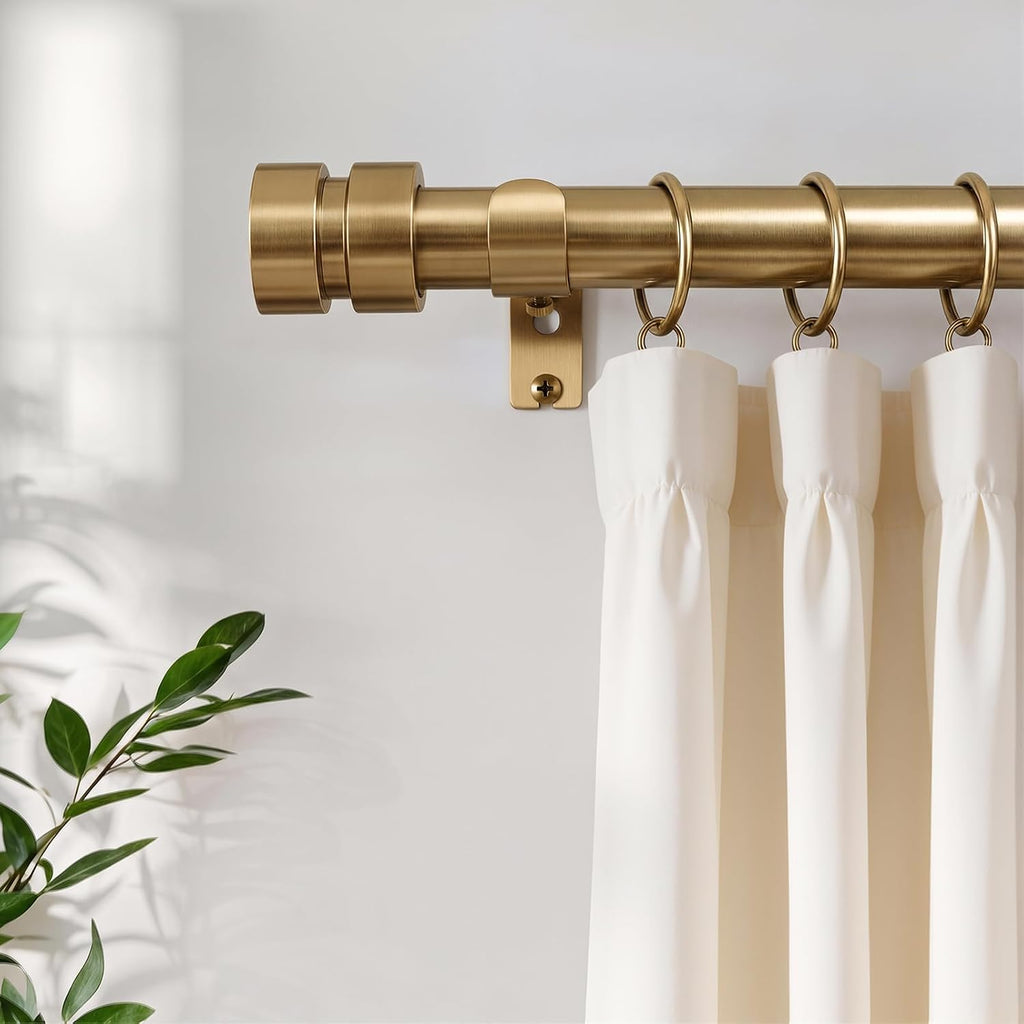 Warm Gold Curtain Rods with Solid Metal Finials Heavy Duty 1 Inch Brass Curtain Rod