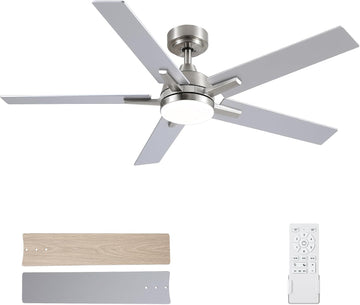 Ceiling Fans with Lights, 52 inch Brushed Nickel Ceiling Fans with Lights and Remote Control, Reversible, 3CCT