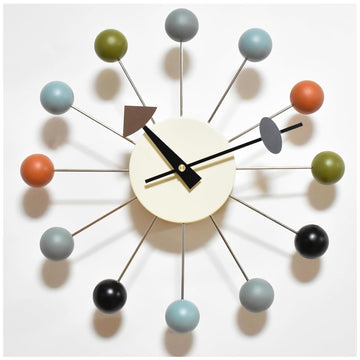 Wood Ball Wall Clock 13 Inch, Mid Century Modern