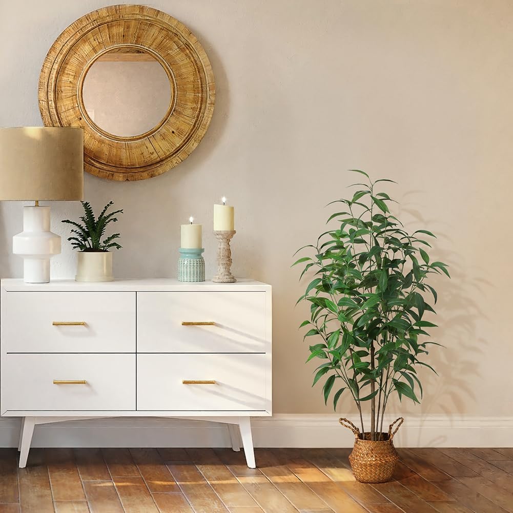 4Ft Artificial Eucalyptus Plant with Basket & Silk Leaves | Faux Plants Indoor,Floor Plant Décor Office Living