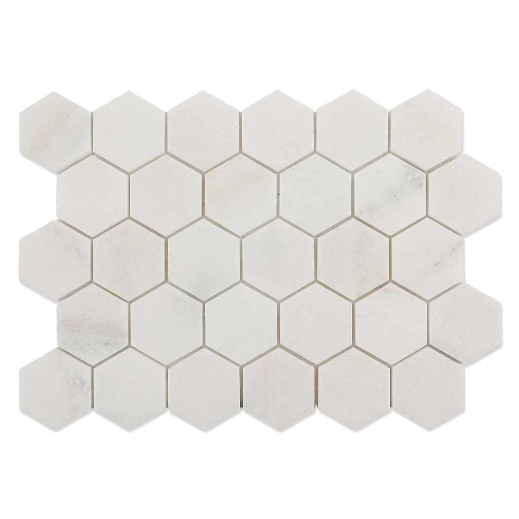 Marble Mosaic Tile, 2 Inch Hexagon, Honed, White Natural Stone Mosaic Tiles Backsaplsh, Shower Floor, Bathroom