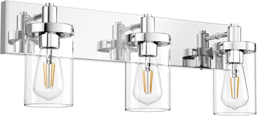 Chrome Vanity Light 3 Light Farmhouse Bathroom Lights Fixtures Over Mirror with Clear Glass Shade(Exclude Bulb)