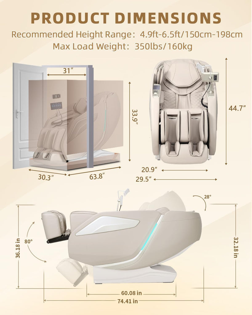 4D Massage Chair Full Body Zero Gravity 53" SL Track Recliner | 15 Auto Modes,Back & Calf Heat,Body Scan,Deep