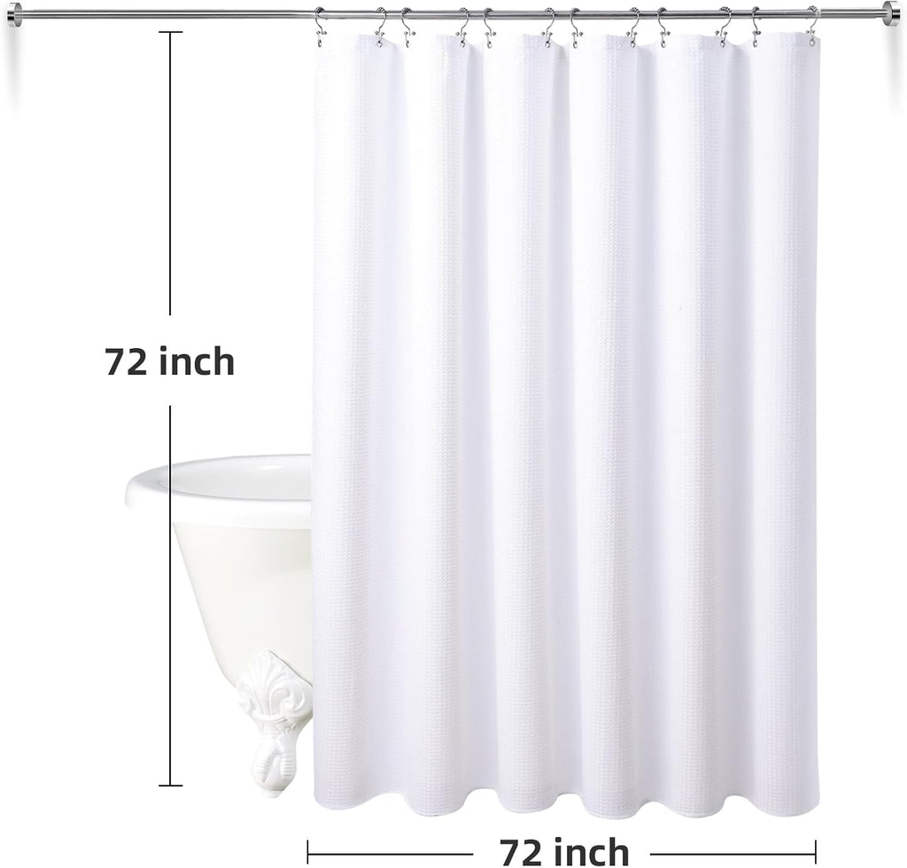 Waterproof Waffle Shower Curtain, 258GSM Heavy Duty 3 Piece Set with Clear Liner and 12 Stainless Steel Hooks