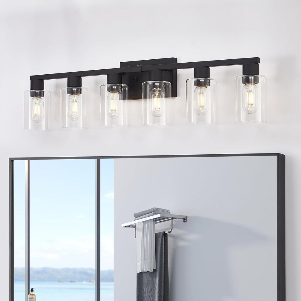6 Light Bathroom Vanity Light, Matte Black Vanity Light Fixtures, Large Vanity Lights , Farmhouse Light Fixtures with