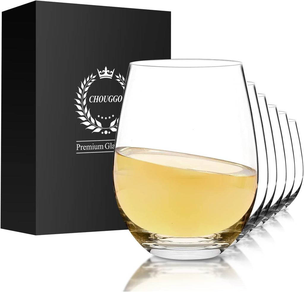 Stemless Wine Glasses Set of 6, Hand Blown Premium Crystal Red Wine or White Wine Glass 18Oz - Hand Crafted by
