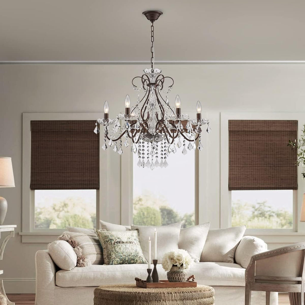 6 Light Crystal Chandelier Light Fixture Modern Chandelier Crystal Lighting, Crystal Pendant Raindrop Chandelier for Dining Room,Bedroom,Living Room,H23 x D24, 6-Light