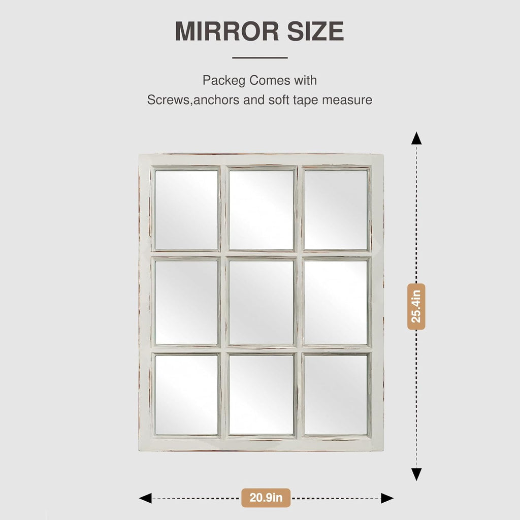 Wall Mirror Decor Farmhouse - Rustic White Window Pane Mirror Wall Decor, Rectangle Wood Mirror , Fireplace,Mantel