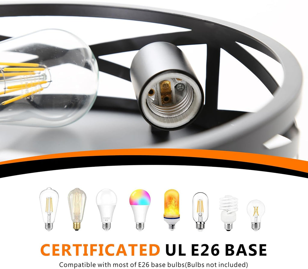 Farmhouse Flush Mount Ceiling Light 12 Inch E26 3-Light Large Black Anti-Rust Metal Cage Close to Ceiling Lamp for Overhead Entryway Kitchen Outdoor Porch 1pack