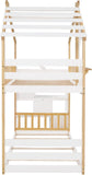 Twin Over Twin Bunk Bed with Stairs, Stairway House Bunk Bed Frame with Storage and Guard Rail for Kids Girls Boys