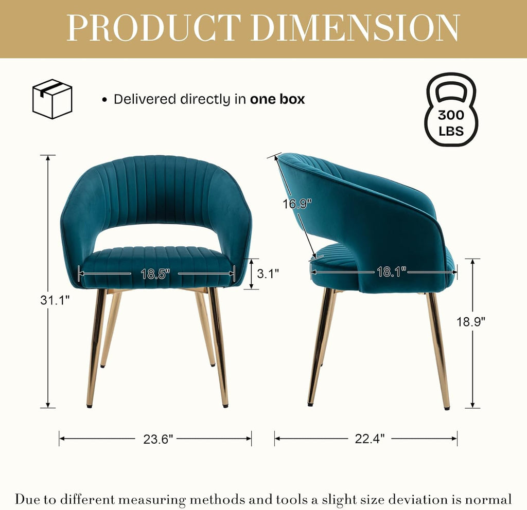 Modern Velvet Dining Chairs Set of 2, Upholstered Gold Dining Chairs with Hollow Back, Dining Room Chairs with Gold