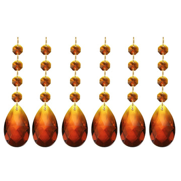 Teardrop Crystal Chandelier, 6 Pack 120mm Length Prisms Part Dark Amber