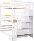 Solid Wood Triple Bunk Bed Twin with Storage Stairs and Shelves for Saving Space, Can Bed Separated Into 2 Beds
