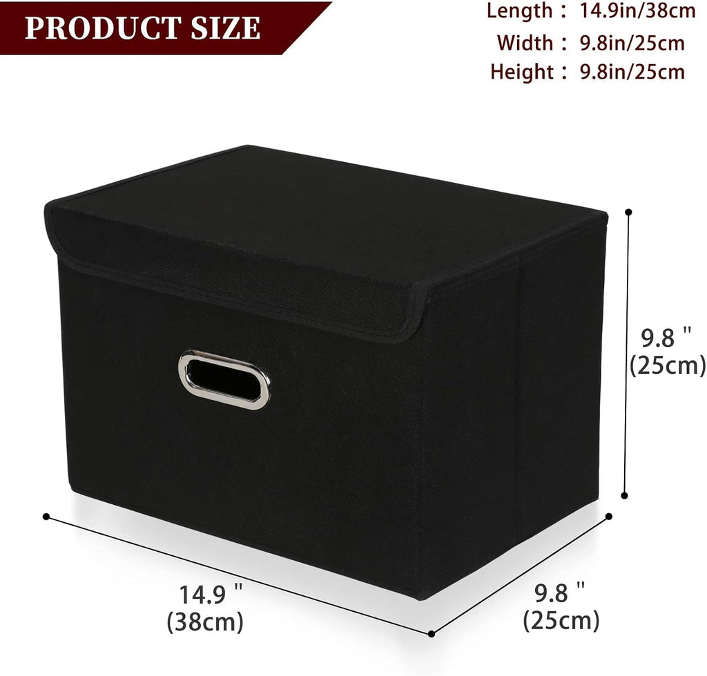 Fabric Storage Cube Bins Foldable Organizer Container Collapsible Basket with Lids and Metal Handles, Closet 6 Pcs