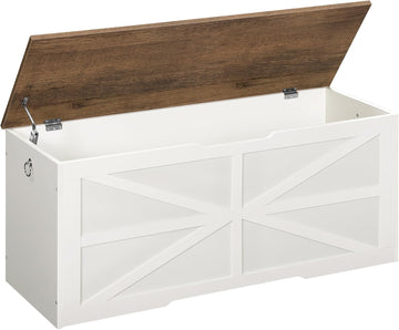 Storage Chest, 43.3" Toy Chest Storage, Farmhouse Storage Bench with Safety Hinge, Storage Trunk, Walnut and White