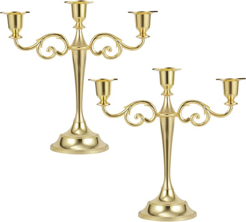 Gold Candelabra Centerpiece 3-Arms Candelabra Candle Holder for Tables, 2 Packs Metal Candlestick Stand Candelabras