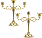 Gold Candelabra Centerpiece 3-Arms Candelabra Candle Holder for Tables, 2 Packs Metal Candlestick Stand Candelabras