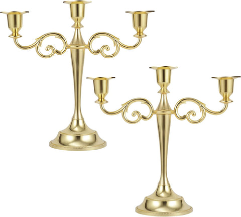 Gold Candelabra Centerpiece 3-Arms Candelabra Candle Holder for Tables, 2 Packs Metal Candlestick Stand Candelabras