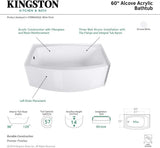 VTDR603022L 60-Inch Acrylic Curved Apron 3-Wall Alcove Tub with Left Hand Drain Hole, White