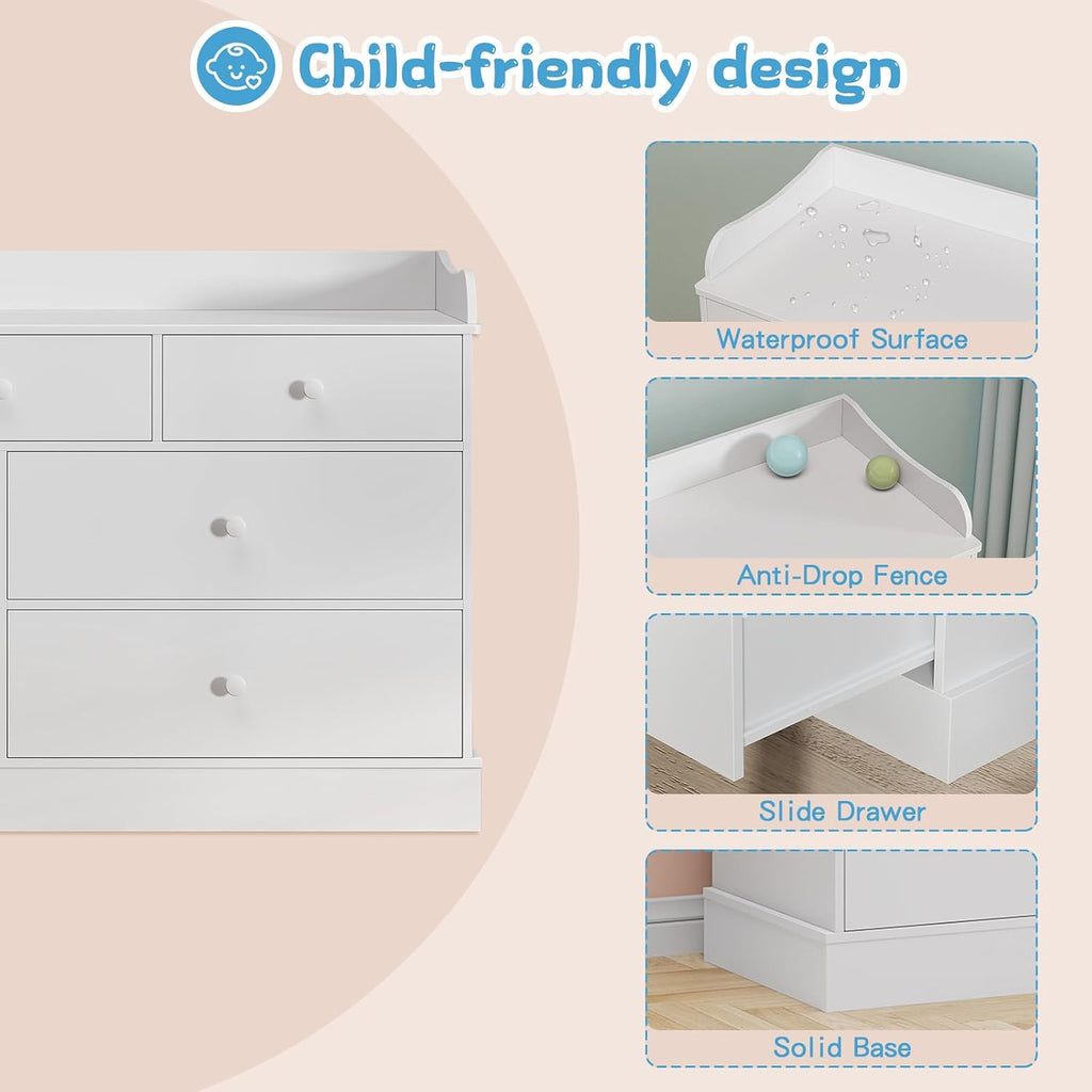 Kids Dresser Cabinet with 7 Drawers and Large Table Top, Multi-Functional Chest of Drawers, Baby Dresser, Kids