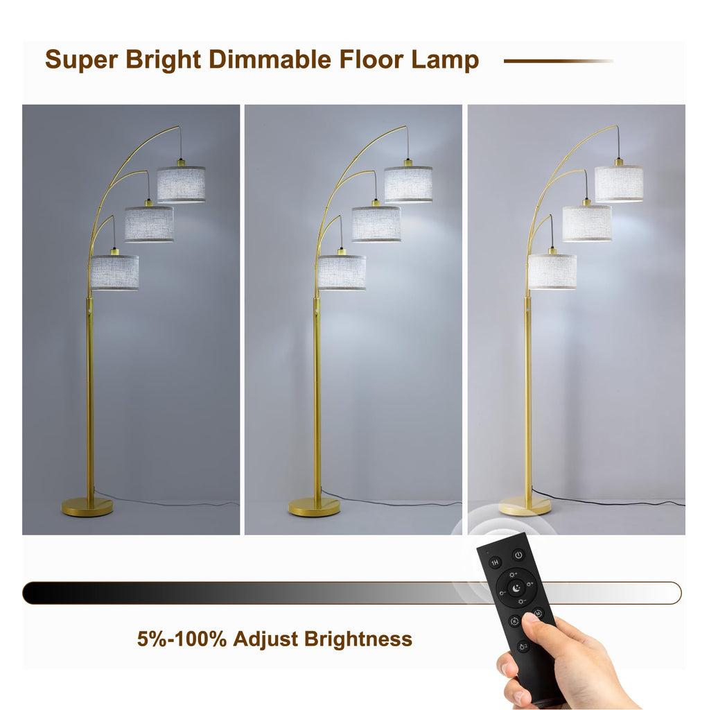 Dimmable Floor Lamp with Remote, Beige Shade Gold Pole