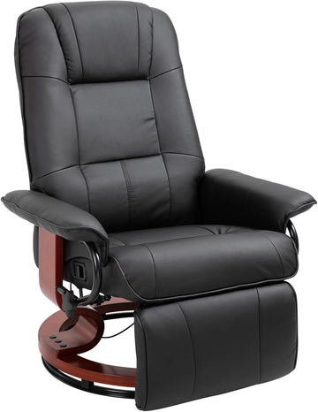 Modern Reclining Swivel Lounge Chair — Black PU Leather
