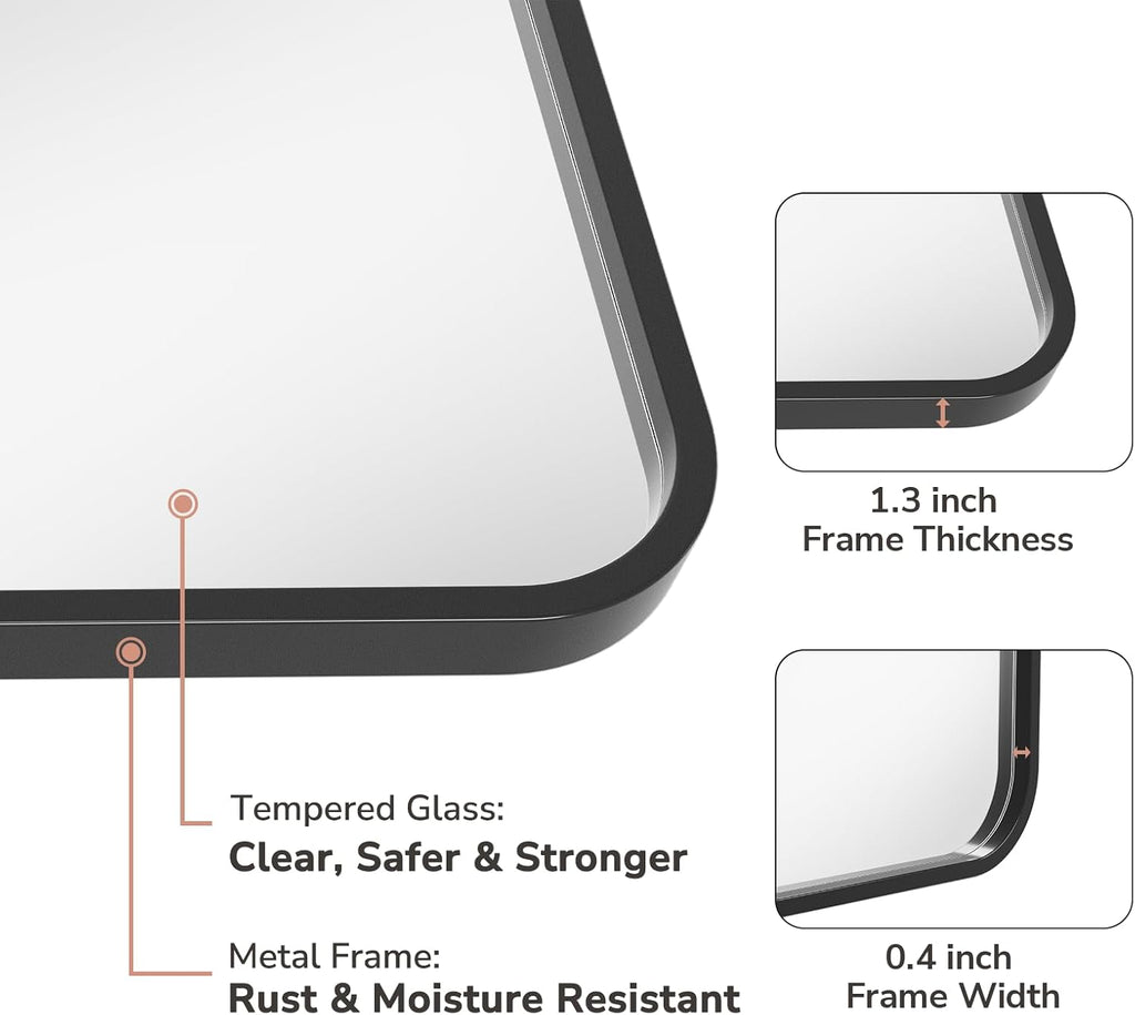 2-Pack Black Bathroom Mirrors for Over Sink 24 x 36 Inch, Metal Frame Rectangle Wall Mirror, Modern Farmhouse Vanity