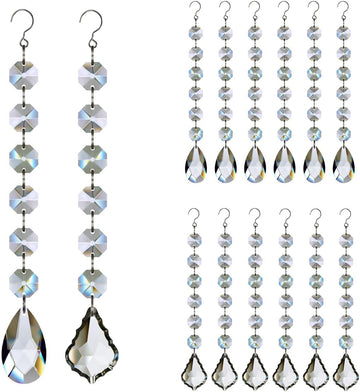 12pcs Glass Crystal Chandelier Prisms Beads Replacement - Hanging Crystals Suncatcher for Chandeliers Decoration