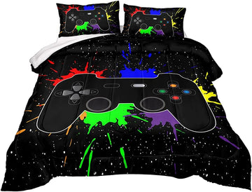 Gaming Comforter Set for Kids, Down Alternative Comforter for All Season, Gamer Home Decor (Comforter-Game27, Full)