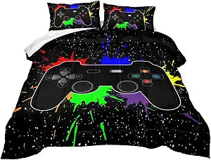 Gaming Comforter Set for Kids, Down Alternative Comforter for All Season, Gamer Home Decor (Comforter-Game27, Full)