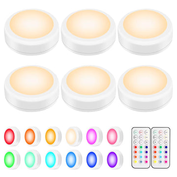 Led Under Cabinet Lighting Battery Operated Lights, 6 Puck Lights with Remote Control, Closet Lights Kitchen Cabinet