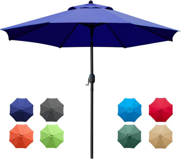 9Ft Patio Umbrella Outdoor Table Umbrella with 8 Sturdy Ribs (Navy Blue)