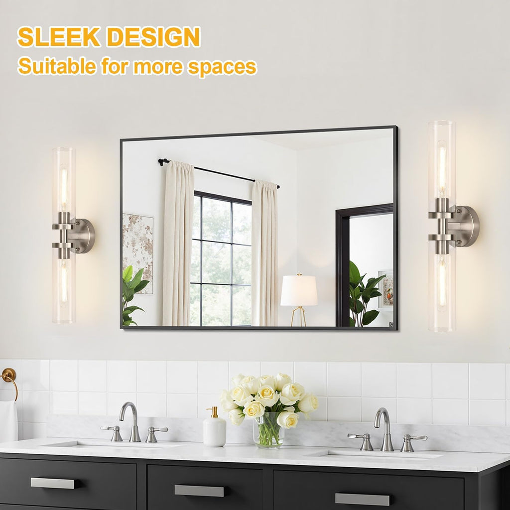 Brushed Nickel Wall Sconces, Hardwired Bathroom Sconces Vanity Light with Clear Glass, Modern Bathroom Vanity Lights
