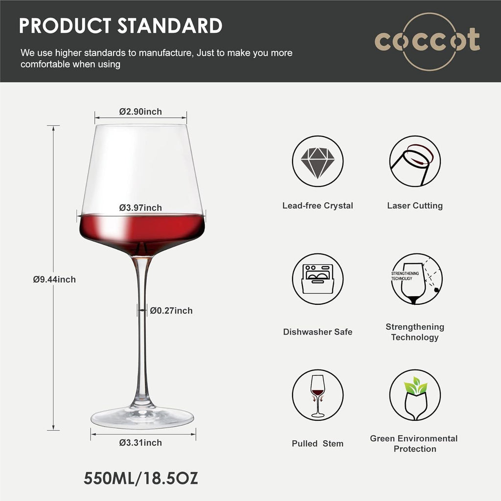 Wine Glasses Set of 6, Crystal White Wine Glasses,Red Wine Glass Set, Wine Glasses Long stem,Clear Lead-Free Premium
