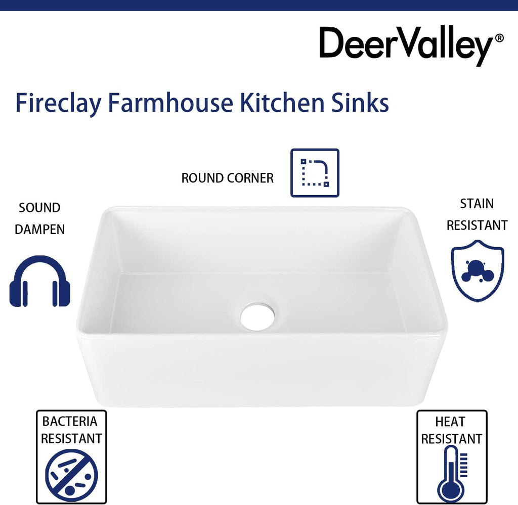 Farmhouse Kitchen Sink 33 Inch White Undermount Kitchen Sink