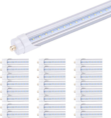 LED Tube Light Bulb T8 8FT (Ballast Removal) 45W Single Pin FA8 Base, Dual-Ended Power, Cold White 6000K, Clear