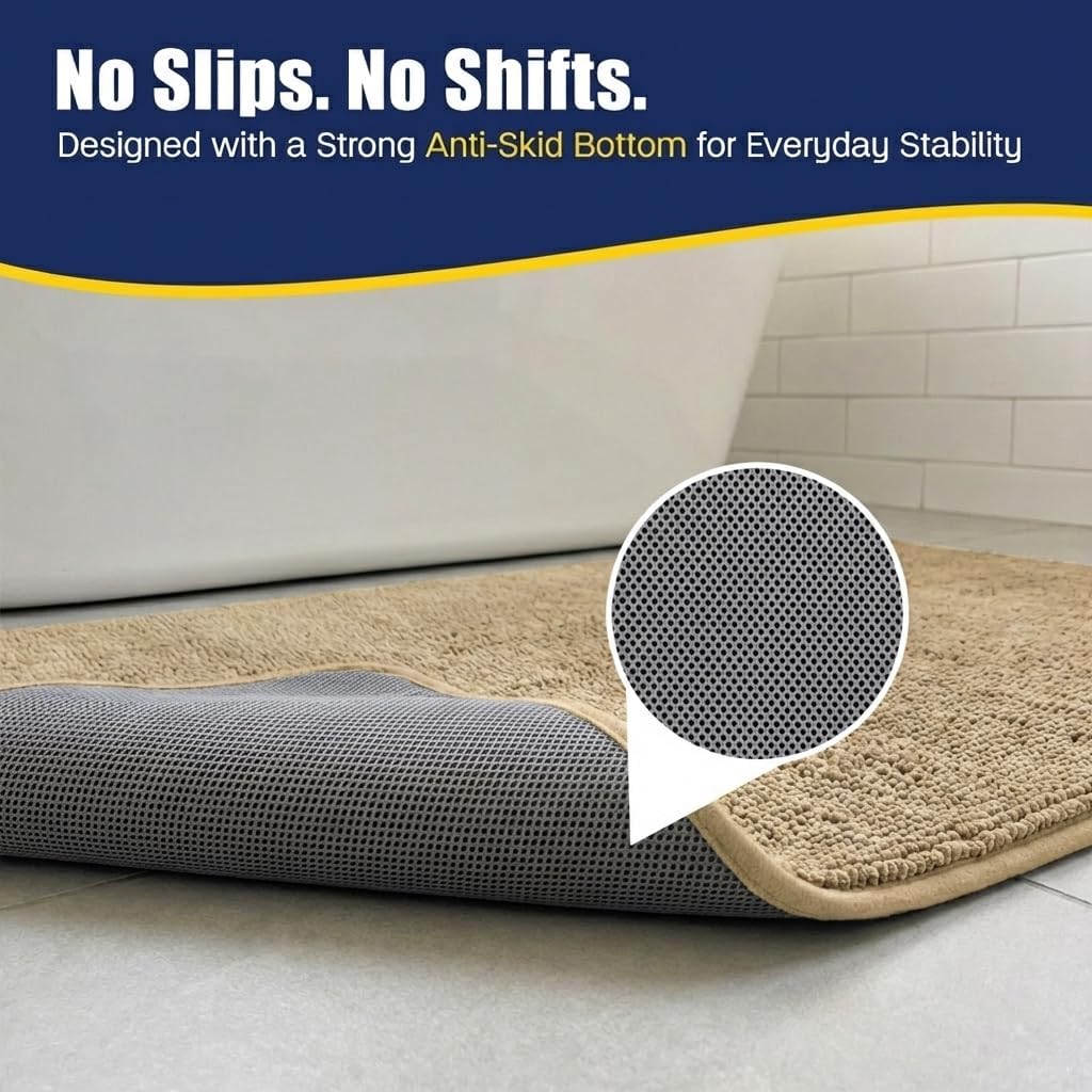CloudStep Bathroom Rugs, Non Slip Bath Mats , Super Absorbent Memory Foam Chenille, Quick Dry Machine Washable Thick