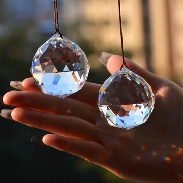 2PCS Ball Crystal Suncatcher Prisms for Windows (Ball Clear) - Clear, K9 Glass, Rainbow Maker, with Hooks & Cord
